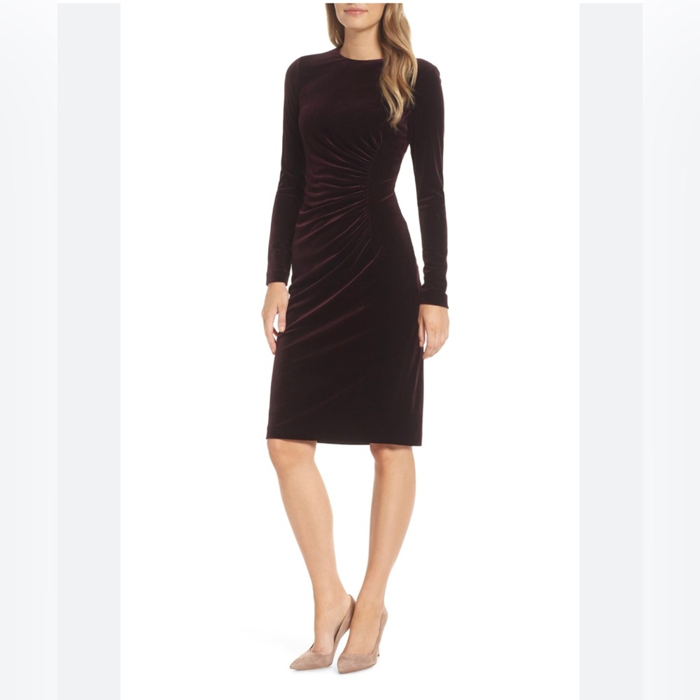 Harper Rose Plum Velvet Long Sleeve‎ Ruched Dress Size 2